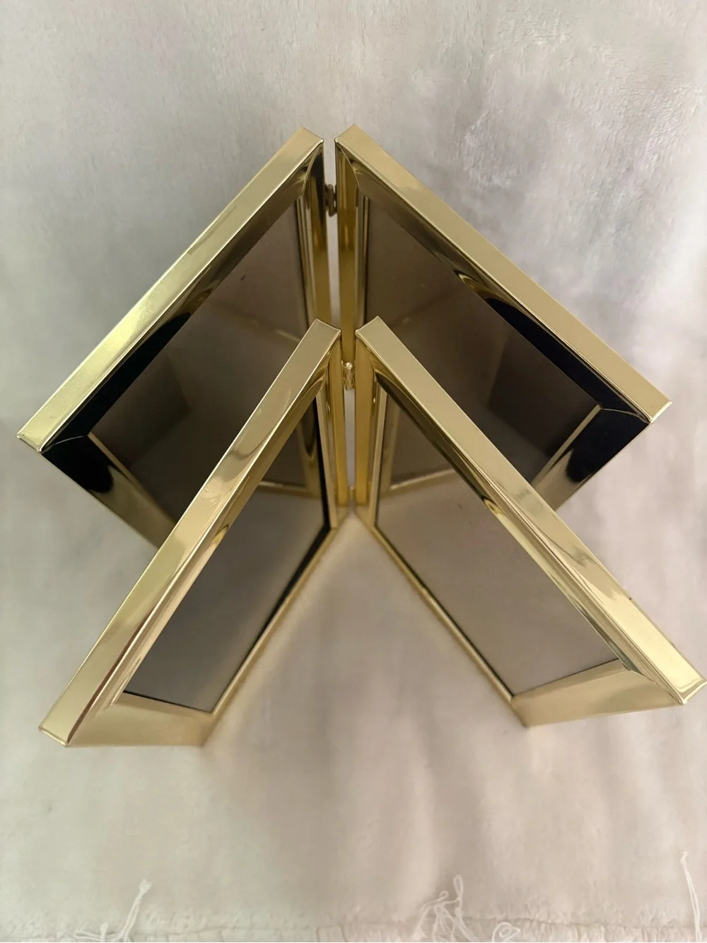 Two Vintage 5 x7 Shiny Brass Gold Tone Hinged Double Folding Photo Pic Frames